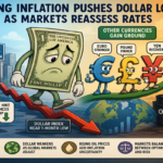U.S. dollar currency notes with financial market charts showing inflation trends, interest rate expectations, and global currency movements.