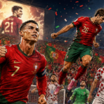Cristiano Ronaldo celebrating after scoring during Portugal’s dramatic World Cup knockout victory over Croatia.