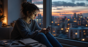 A thoughtful person looking at old contacts and memories on a smartphone while reflecting on relationships that have faded from regular communication.
