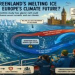 Scientists aboard a polar research vessel studying Greenland glaciers and their impact on Atlantic Ocean circulation and climate systems.