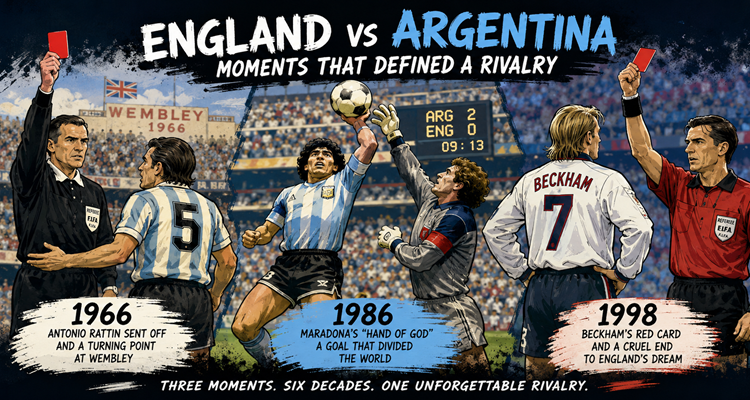 Historic England and Argentina World Cup rivalry featuring iconic football moments that shaped international sporting history.