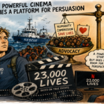 Louis Hofmann in a dramatic Mediterranean rescue scene from Netflix's German film 23,000 Lives, highlighting humanitarian missions at sea.