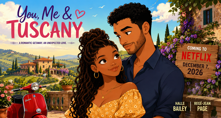 Halle Bailey and Regé-Jean Page in a romantic Italian setting from You, Me & Tuscany as the film prepares for its Netflix streaming release.
