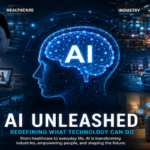 Conceptual illustration of artificial intelligence connecting software, science, business and human decision-making