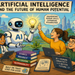 Human working alongside artificial intelligence to expand creativity, knowledge, productivity and decision-making