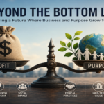 Business leaders reviewing financial and sustainability metrics representing long-term corporate value