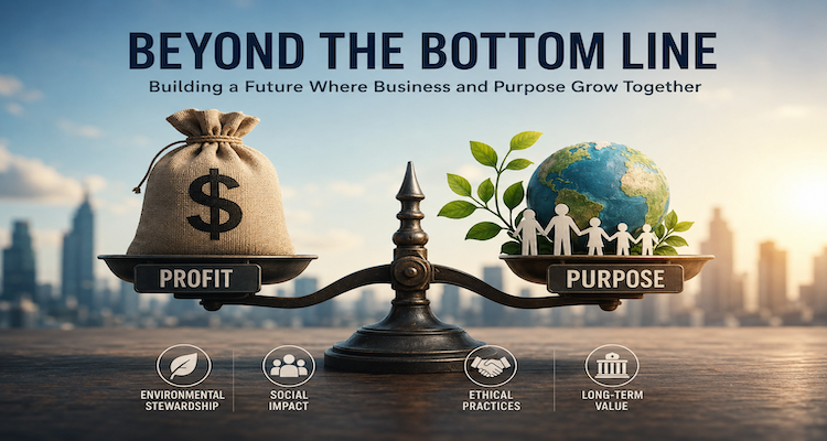 Business leaders reviewing financial and sustainability metrics representing long-term corporate value