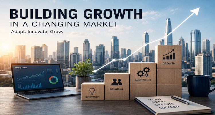 Business leaders analyzing growth opportunities and changing market conditions through technology and data