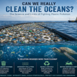 Floating plastic debris collected near an ocean cleanup barrier, illustrating efforts to remove marine plastic pollution while protecting surrounding ecosystems.