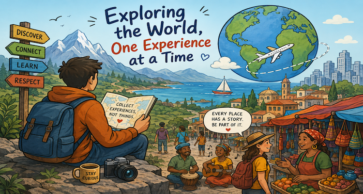 A traveller overlooking a diverse landscape while exploring a new destination and experiencing the natural and cultural world.
