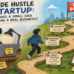 Entrepreneur reviewing customer orders, revenue figures and business plans while developing a small side project into a structured business.