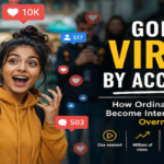 Ordinary person surrounded by rapidly spreading social media posts and viral video notifications on digital screens.