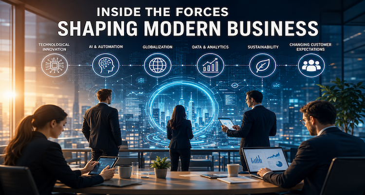Modern business leaders navigating AI, global trade, workforce change, cybersecurity and digital infrastructure