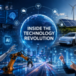 Conceptual illustration showing AI, robotics, cloud computing, connectivity and digital infrastructure driving the technology revolution