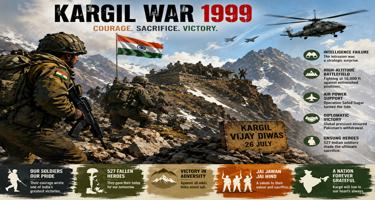 Indian soldiers advancing through the high-altitude mountains during the 1999 Kargil War