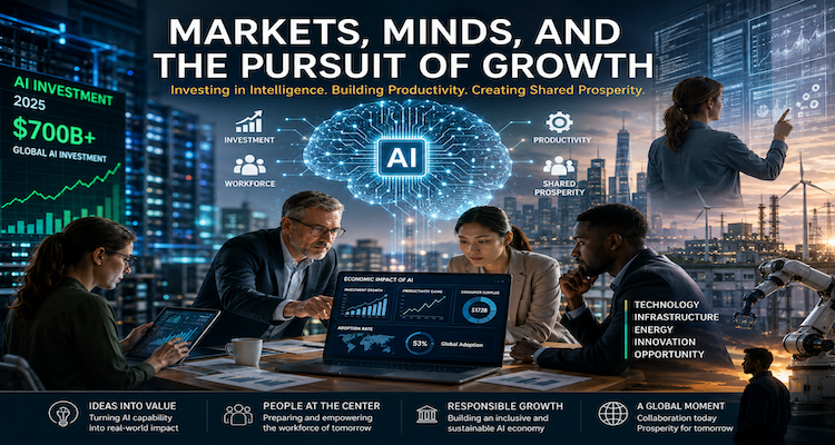 Business leaders, workers and investors examining the economic impact of artificial intelligence and productivity growth