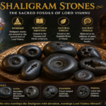 Natural black Shaligram stone containing an ammonite fossil associated with Lord Vishnu from Nepal’s Kali Gandaki region