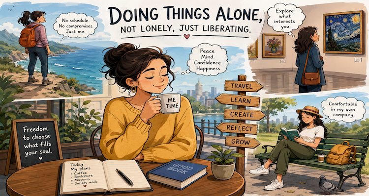 Person enjoying a quiet solo activity in a café while reading alone