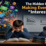 Teacher designing an engaging classroom lesson while balancing visual elements with focused learning objectives