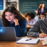 Students learning with AI-powered feedback tools alongside traditional classroom instruction.