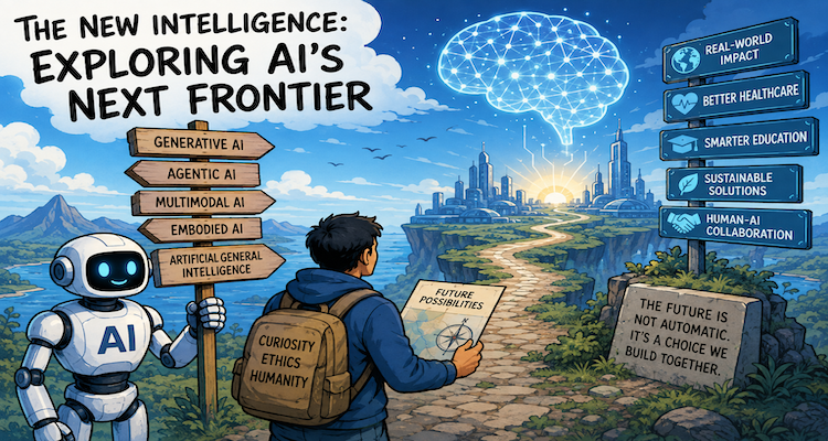 Conceptual illustration of AI evolving from a chatbot into a reasoning and autonomous agent system