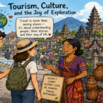 Travelers exploring a historic cultural destination while experiencing local architecture, traditions, and community life.