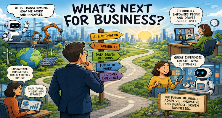 Business leaders planning the future with AI, digital technology and interconnected global markets