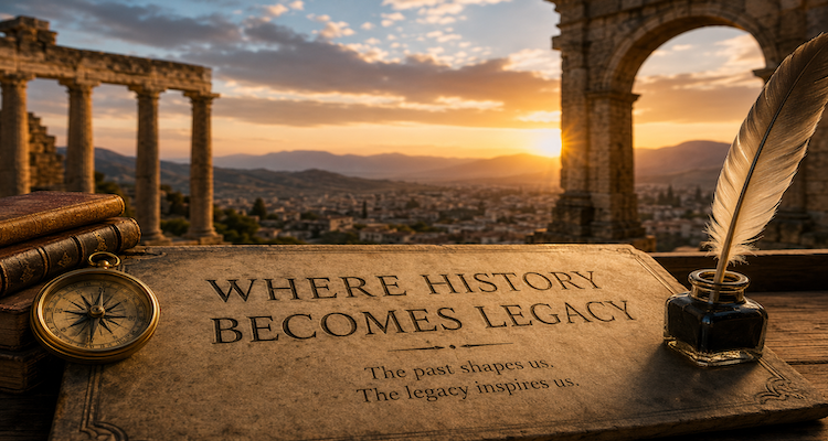 Three generations connected through historical photographs, traditional objects and cultural memories