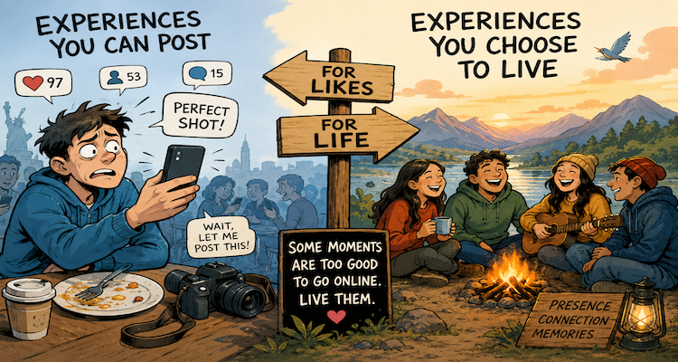 People enjoying a phone-free social experience together without photographing or posting the moment online