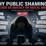 A social media user surrounded by rapidly multiplying comments, notifications and reposts representing the spread of online public shaming.