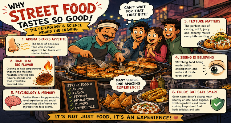 Street food vendor cooking fresh snacks on a hot griddle as customers watch, surrounded by steam and aromatic ingredients.