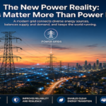Modern high-voltage transmission grid connecting renewable power generation with cities and large electricity consumers