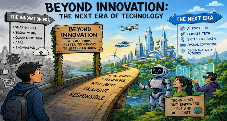 Conceptual illustration showing AI, robotics, quantum computing, energy infrastructure and advanced technology converging into an interconnected future system
