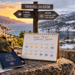 Travelers walking through a European coastal destination during a warm shoulder season as climate change reshapes tourism patterns