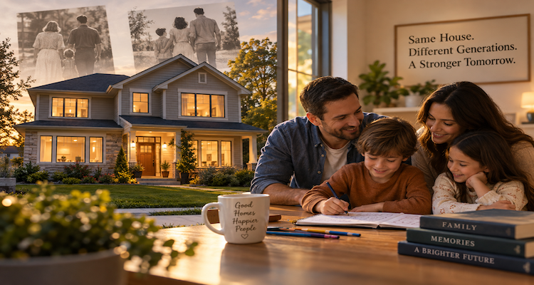 Modern family home showing connected shared spaces alongside private rooms designed for family interaction and personal privacy