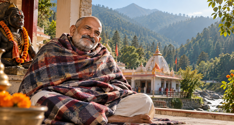 Neem Karoli Baba at Kainchi Dham, representing the spiritual teacher's enduring legacy of devotion, service and remembrance.