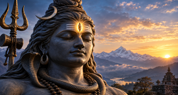 Traditional artistic depiction of Lord Shiva with his vertical third eye symbolizing divine perception and wisdom