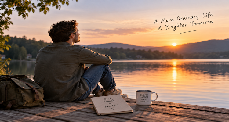 Person enjoying a quiet ordinary evening at home, representing the growing appeal of simple living and life beyond status and social comparison