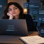 A laptop and smartphone showing continuous software updates, illustrating the hidden complexity of technology that never reaches a finished state.