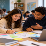 Student reviewing AI-generated information while comparing it with notes and classroom evidence
