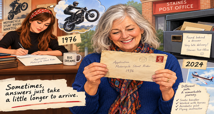 Tizi Hodson holding the 1976 job application letter that was returned to her 48 years later