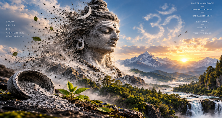 Lord Shiva depicted as an ascetic covered in sacred ash, symbolizing impermanence, detachment and spiritual transformation.