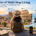 Traveler working from a temporary apartment while living between multiple destinations during a long-stay journey