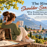 Travelers exploring a European coastal town during the shoulder season with fewer crowds