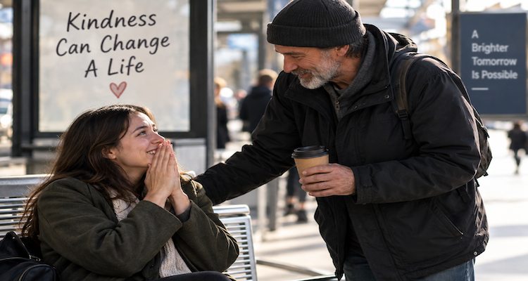 Two strangers having a meaningful conversation in a quiet public place