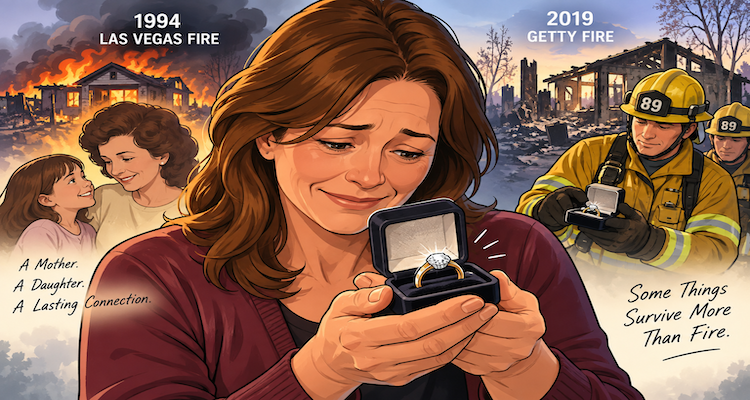 Diamond wedding ring recovered from the remains of a Los Angeles home after the 2019 Getty Fire