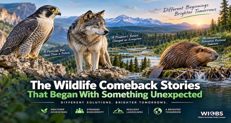 Peregrine falcon, gray wolf and beaver representing three unexpected wildlife recovery stories