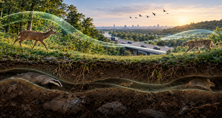 GPS-tracked wildlife moving through an ecological corridor connecting fragmented habitats