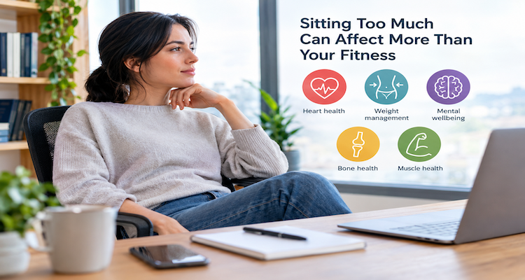 Office worker taking a movement break after prolonged sitting at a computer