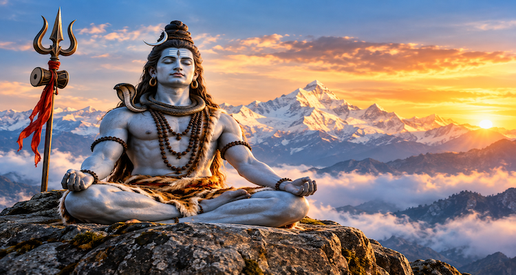 Meditating Shiva seated in a traditional yogic posture, symbolizing inner stillness and contemplative awareness in Hindu tradition